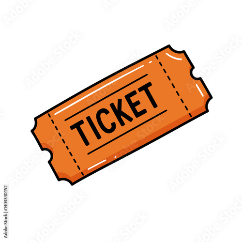 An orange ticket illustration with perforated edges, concept for event ticketing, travel, and entertainment