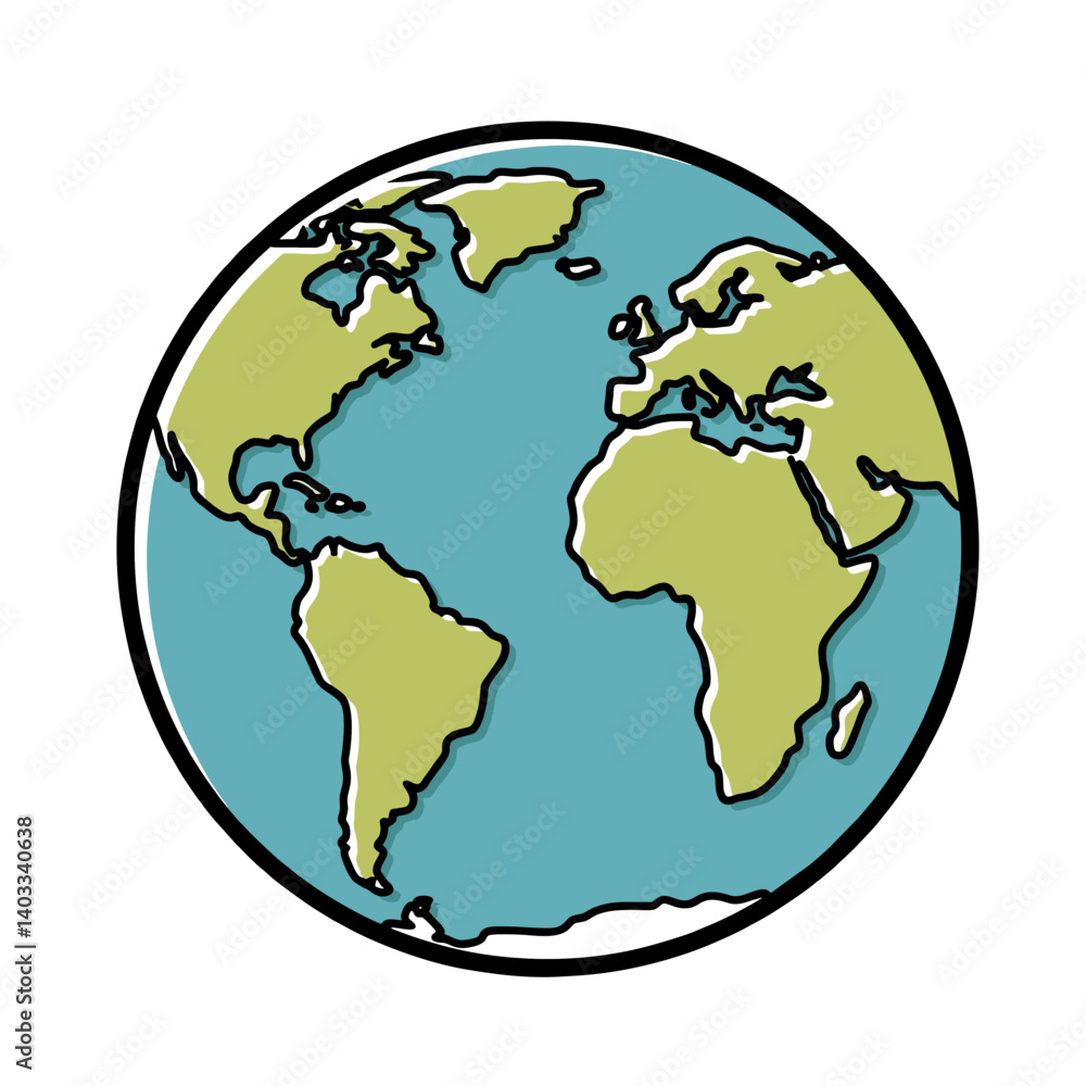 Simple hand-drawn illustration of earth globe, a concept for global travel, world map design, and geography education Simple hand-drawn illustration of earth globe, a concept for global travel, world map design, and geography education
