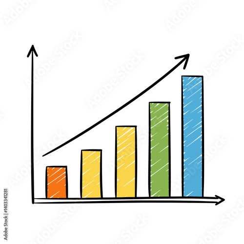 Hand-drawn bar graph showing upward trend, concept for business presentation, financial report, and growth strategy