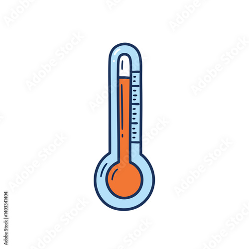 A hand-drawn illustration of a thermometer with an orange bulb and blue glass, concept for weather forecast app design