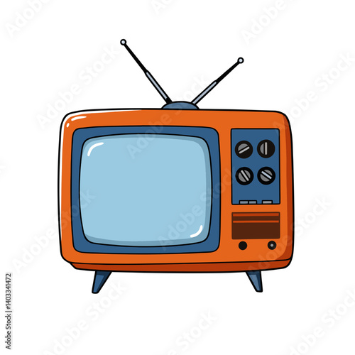 Retro orange television with antenna illustration, concept for vintage media, broadcasting, and nostalgic design projects