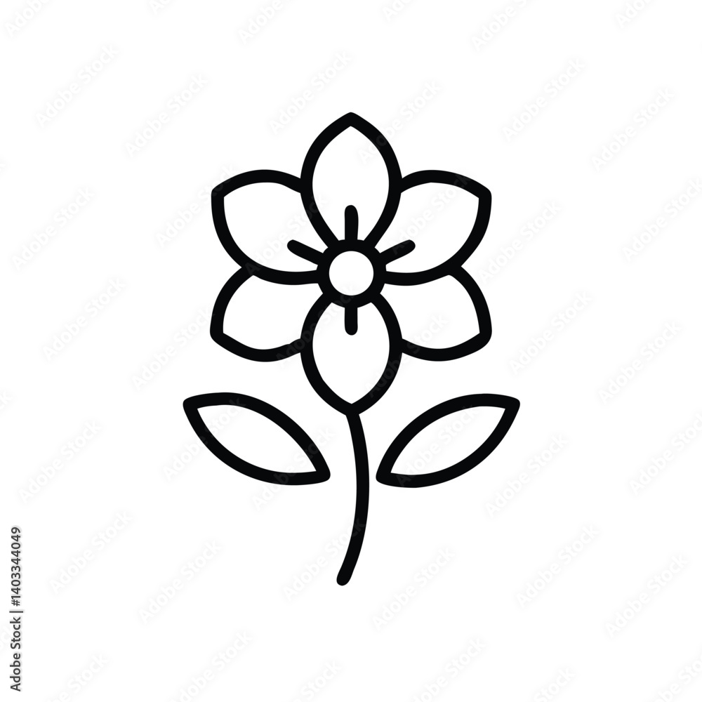Outline Drawing Of A Delicate Flower With Stem And Leaves Isolated Outline Drawing Of A Delicate Flower With Stem And Leaves Isolated