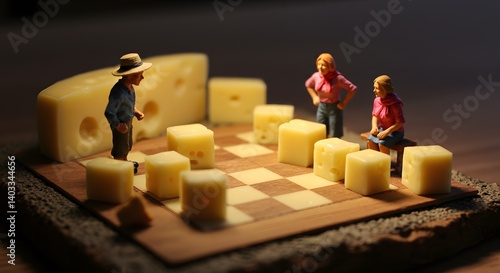 Miniature People Playing Cheese Chess: A Whimsical Game of Strategy and Dairy Delights