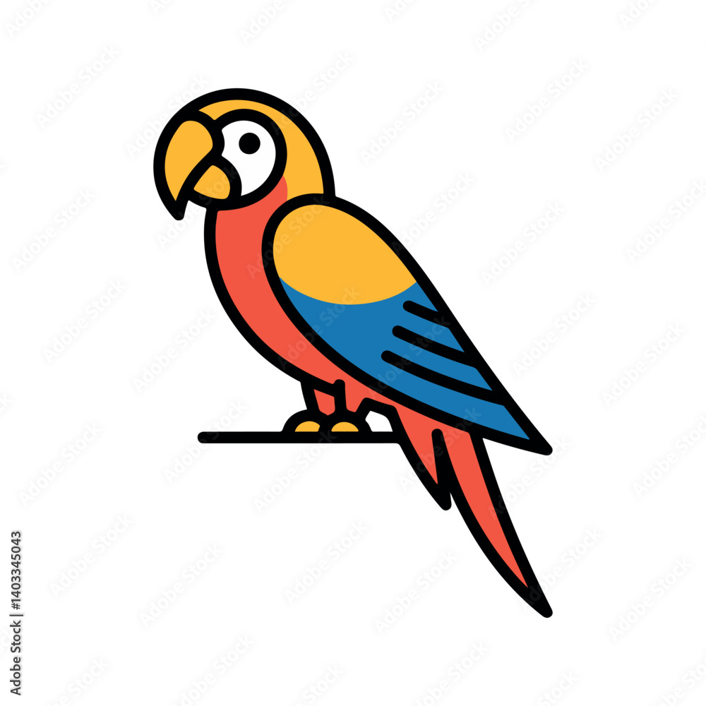 Fototapeta premium parrot vector illustration set silhouette and color, macaw bird graphic icon perched collection, tropical bird mascot design elements
