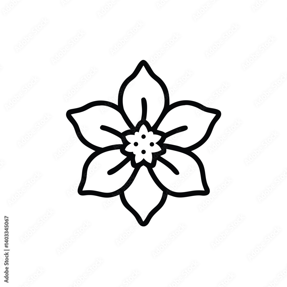 Minimalist Flower Line Art Illustration With Detailed Center And Six Petals Minimalist Flower Line Art Illustration With Detailed Center And Six Petals