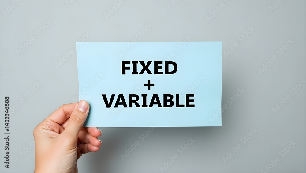 Minimalist high-resolution photo of a hand holding a light blue card with bold black text reading “FIXED + VARIABLE” on a neutral gray background. Minimalist high-resolution photo of a hand holding a light blue card with bold black text reading “FIXED + VARIABLE” on a neutral gray background.