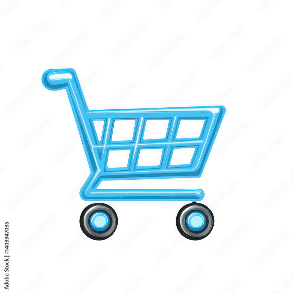 Blue 3D shopping cart icon for e-commerce Blue 3D shopping cart icon for e-commerce