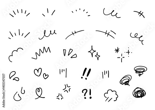 手描きの感情のあしらいの漫符イラスト アイコンセット