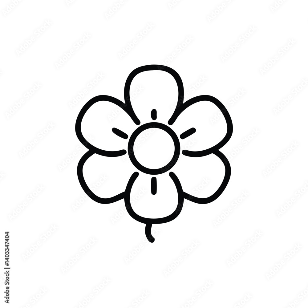 Minimalist Flower Icon With Outline Design And Black Lines On White Background Minimalist Flower Icon With Outline Design And Black Lines On White Background