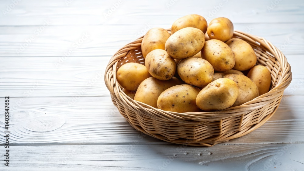 Rustic Wicker Bowl Potatoes, Raw Potato Photography, White Table Still Life, Food Photography, Kitchen Still Life, Potato Harvest, Farm Fresh Potatoes Rustic Wicker Bowl Potatoes, Raw Potato Photography, White Table Still Life, Food Photography, Kitchen Still Life, Potato Harvest, Farm Fresh Potatoes