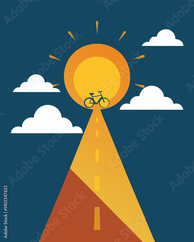 As the clouds parted and the sun emerged the previously dim bicycle path suddenly glowed with the energy of the sun thanks to its solarpowered design.. Vector illustration