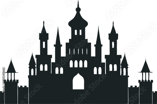 Royal palace building vector with black silhouette theme  