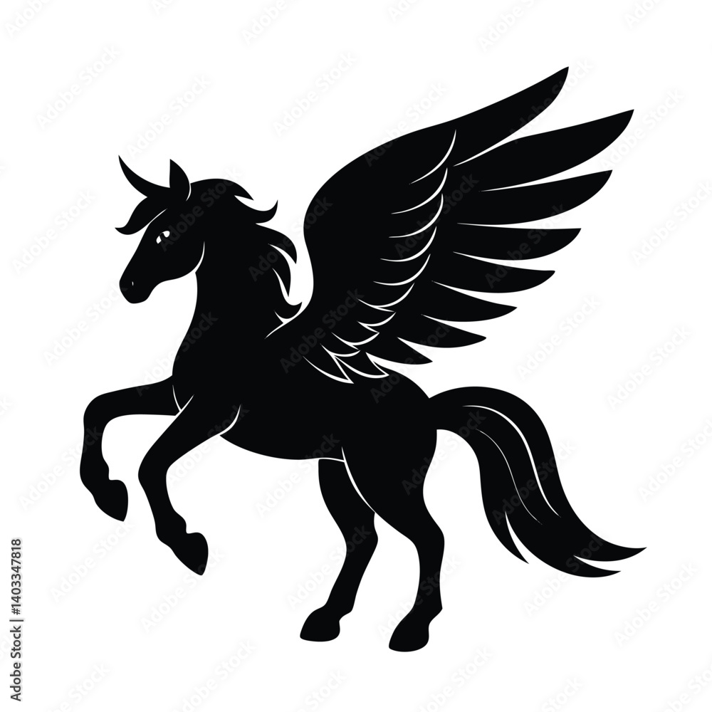 Fototapeta premium pegasus head wing mane vector art silhouette