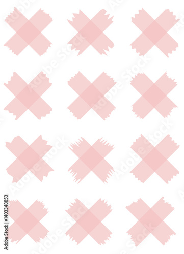 Set of beige semi-transparent washi tapes isolated on white. Tapes collection in vector. Pieces of decorative tape for scrapbooks. Torn paper. Red, pink