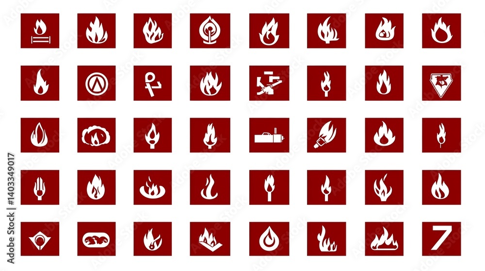 A collection of stylized fire icons on a red background A collection of stylized fire icons on a red background