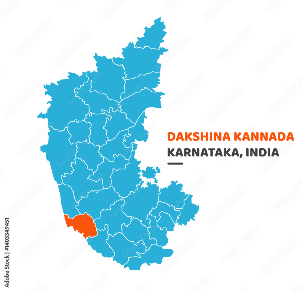 Fototapeta premium Dakshina Kannada District Map Illustration Vector Graphic on White Background 