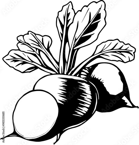 A Striking Black And White Illustration Of Fresh Beets With Vibrant Purple Interior Showcasing The R