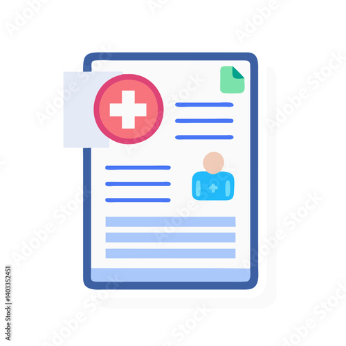 Medical report document with patient details and a health symbol in a clean design 