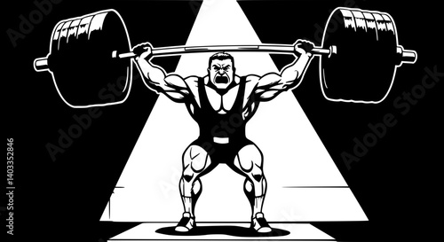  Strongman powerfully lifting heavy barbell overhead in vintage style illustration