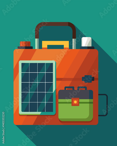 An urban survival emergency kit that includes a solarpowered battery pack perfect for keeping important devices charged during power outages in the city.. Vector illustration