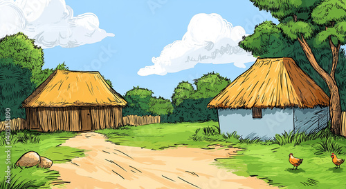 A simple hand drawn animation of anIndian village