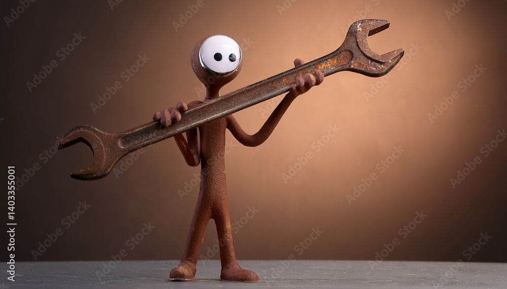 Fototapeta premium 3d render of a cartoon figure with wrench