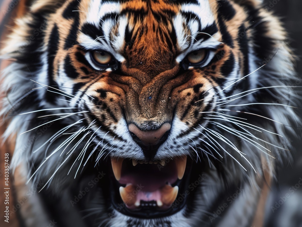 Fototapeta premium Fierce Tiger Roaring in the Wild.