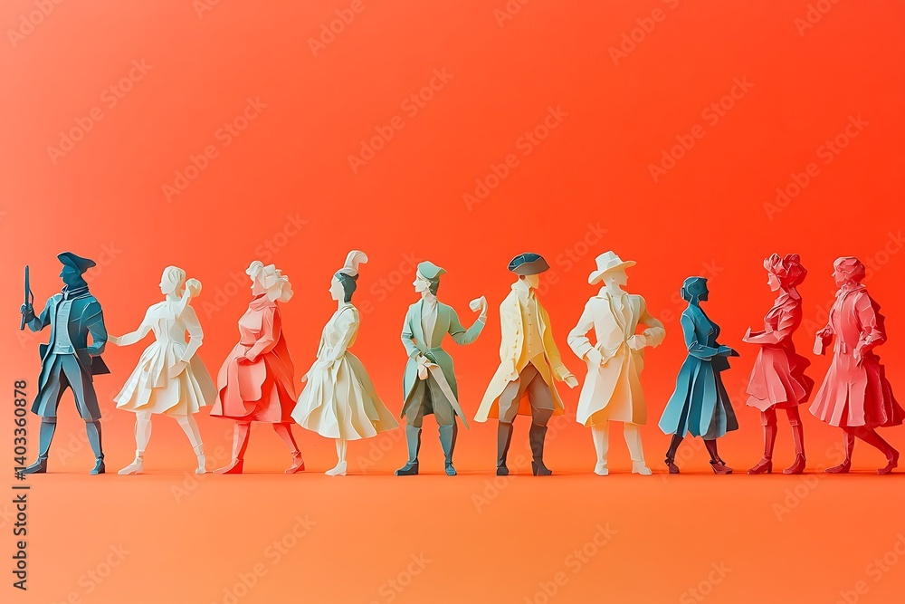 Elegant Origami Ladies Walking in a Hopeful Procession Elegant Origami Ladies Walking in a Hopeful Procession