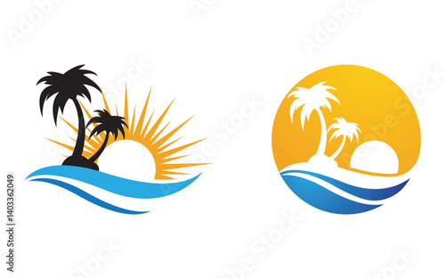 Palm tree summer beach icon illustration v.9