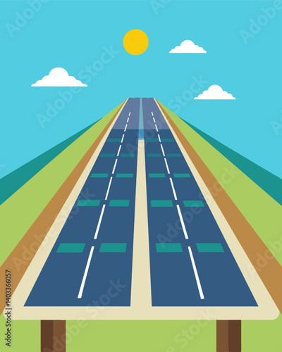 Rows of solar panels perfectly fitted into the roads surface maximizing energy production.. Vector illustration