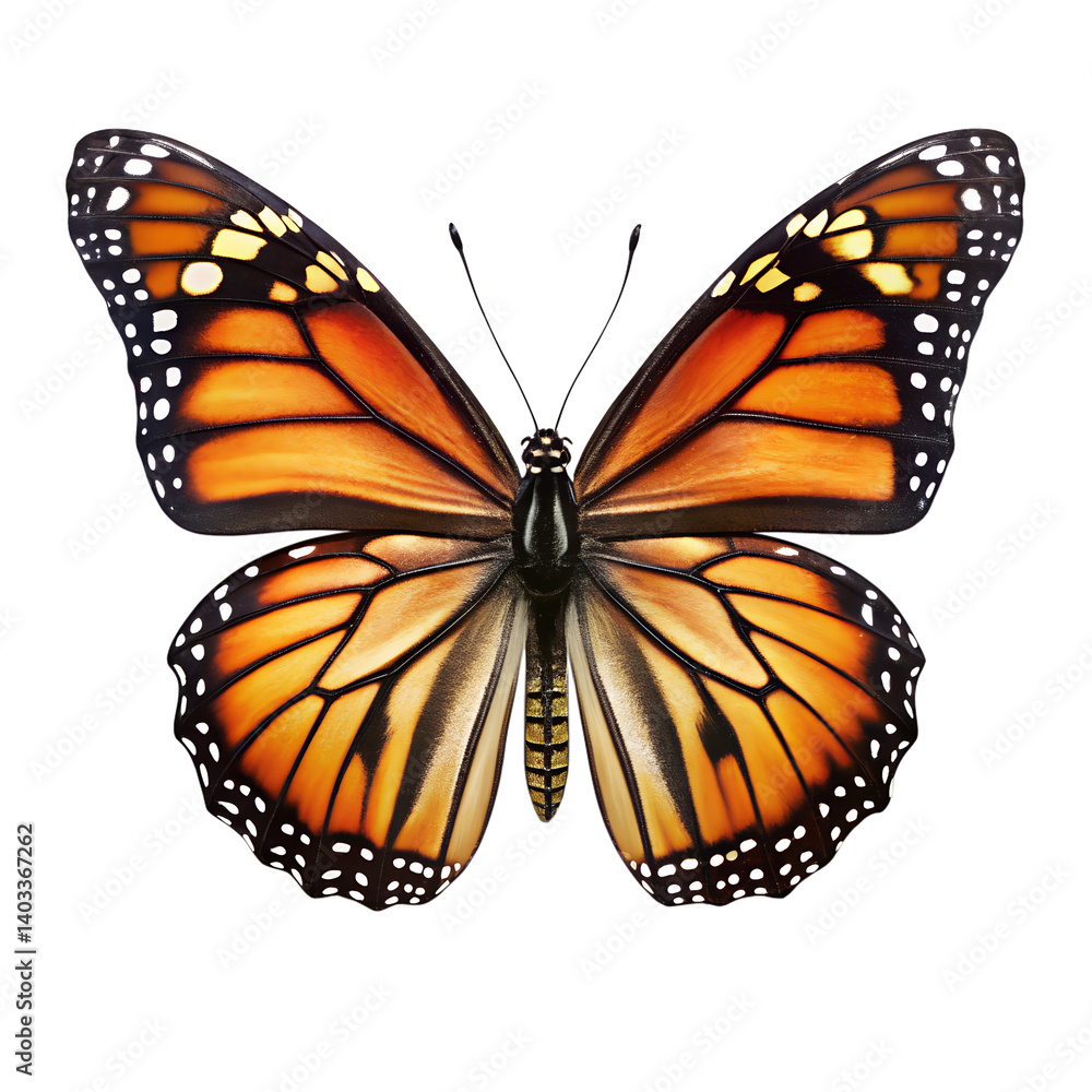 Fototapeta premium A colorful monarch butterfly isolated on white background