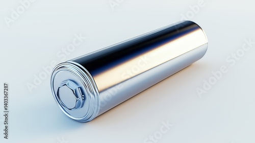 Close-up macro image of a sleek, modern lithium battery showcasing its metallic finish and futuristic design for energy storage applications