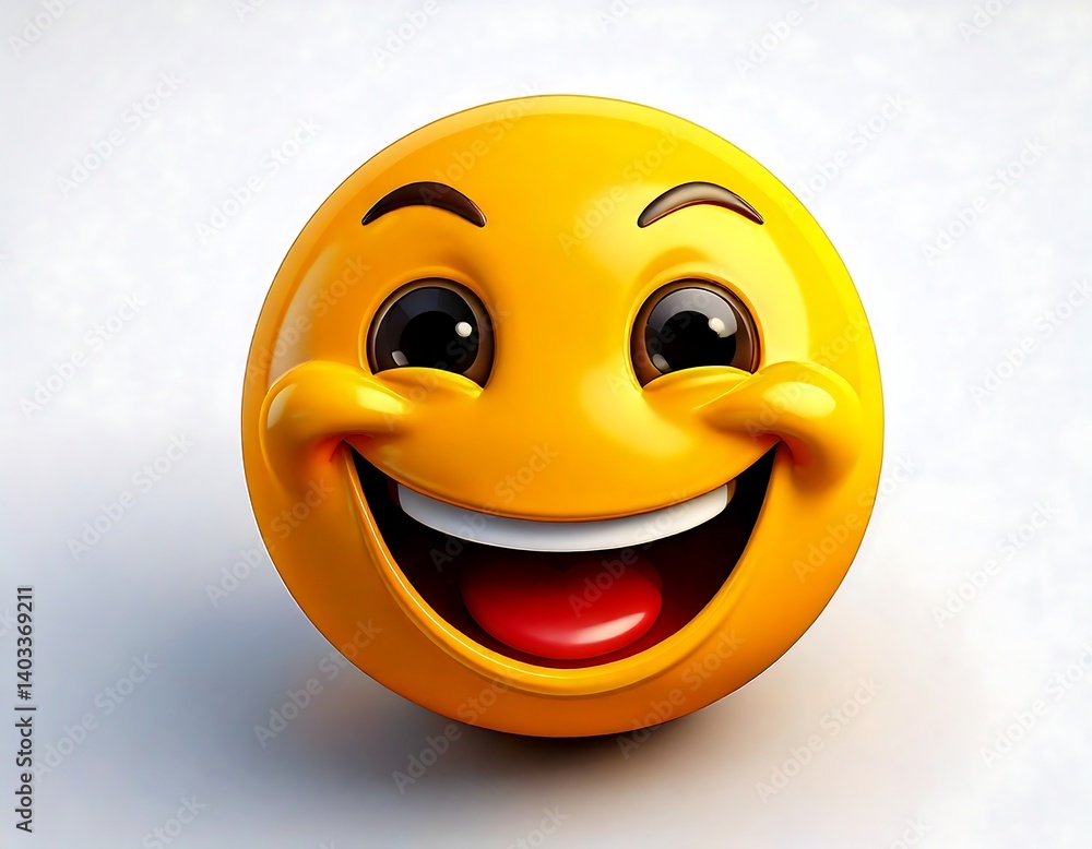 Fototapeta premium A smiling emoji face, 3D style, white background