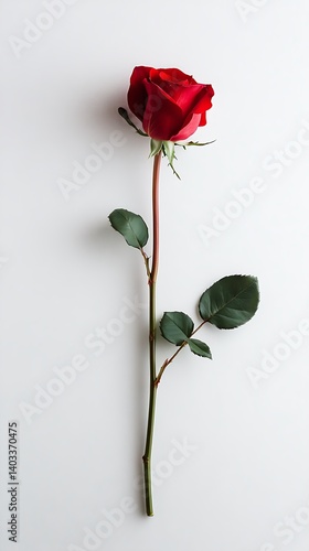 Wallpaper Mural Elegant Single Red Rose with Stem and Leaves on White Background Studio Shot Torontodigital.ca