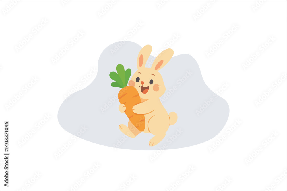 Obraz premium Cute Rabbit Holding Carrot Cartoon Vector Icon Illustration. Flat Cartoon Style.