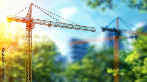 Construction Crane in Lush Greenery: Sustainable Development