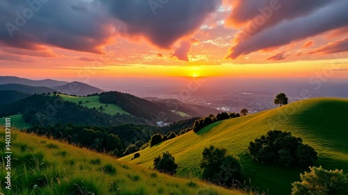 Wallpaper Mural Tranquil Sunset Over Rolling Hills and Lush Green Valley Torontodigital.ca