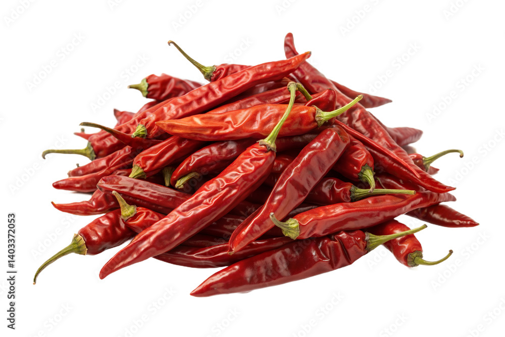 Dry red peppers, pile isolated on white background Dry red peppers, pile isolated on white background