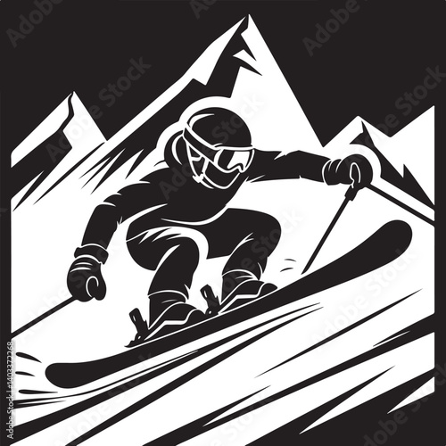 "Extreme Downhill Skiing Adventure in the Mountains"