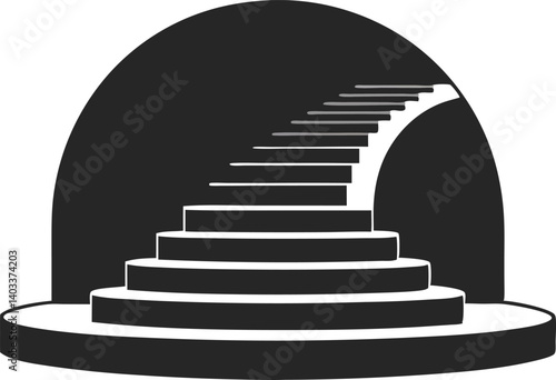 Round staircase vector with silhouette black architecture  