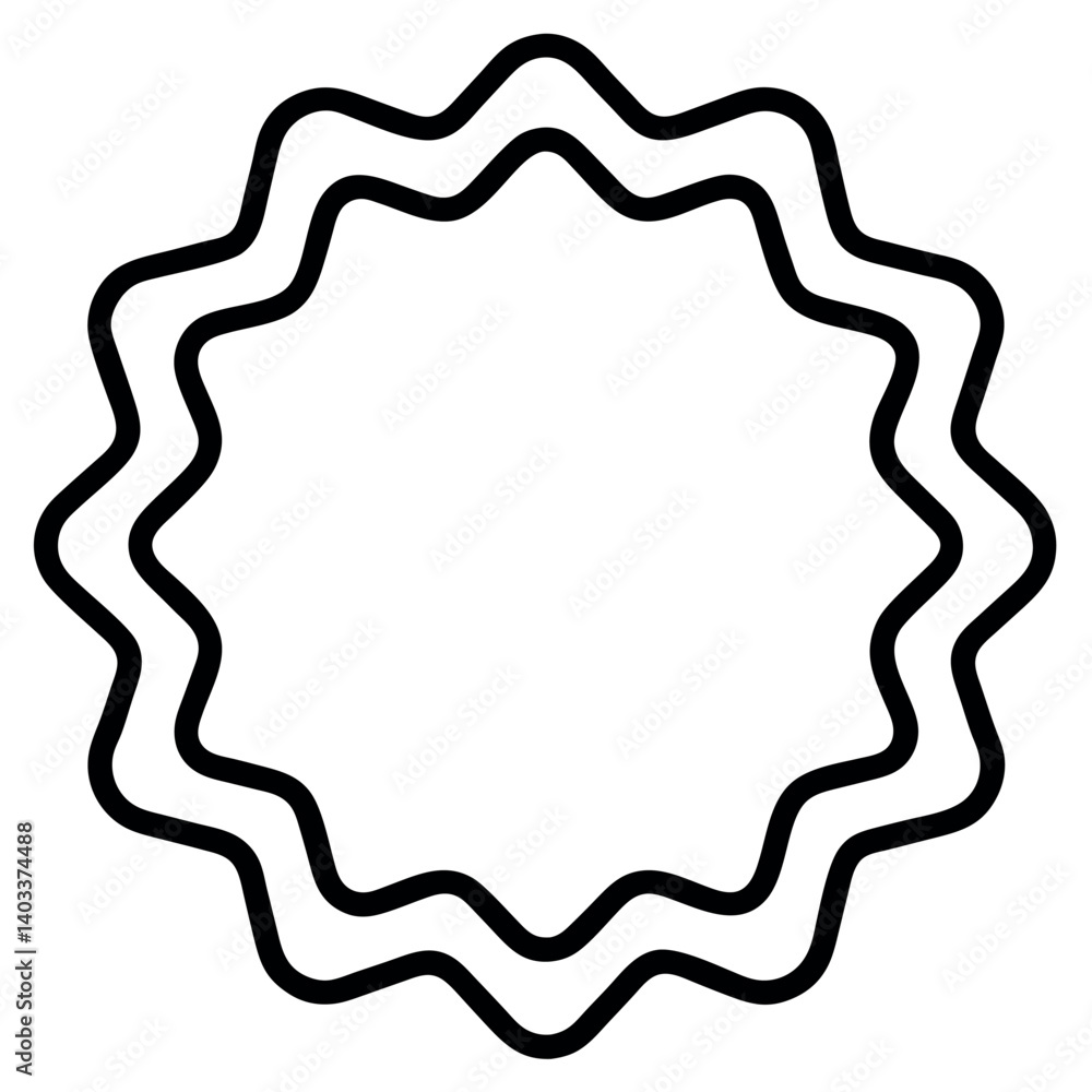  black outline decorative badges and frames, featuring multiple layers of zigzagged lines 