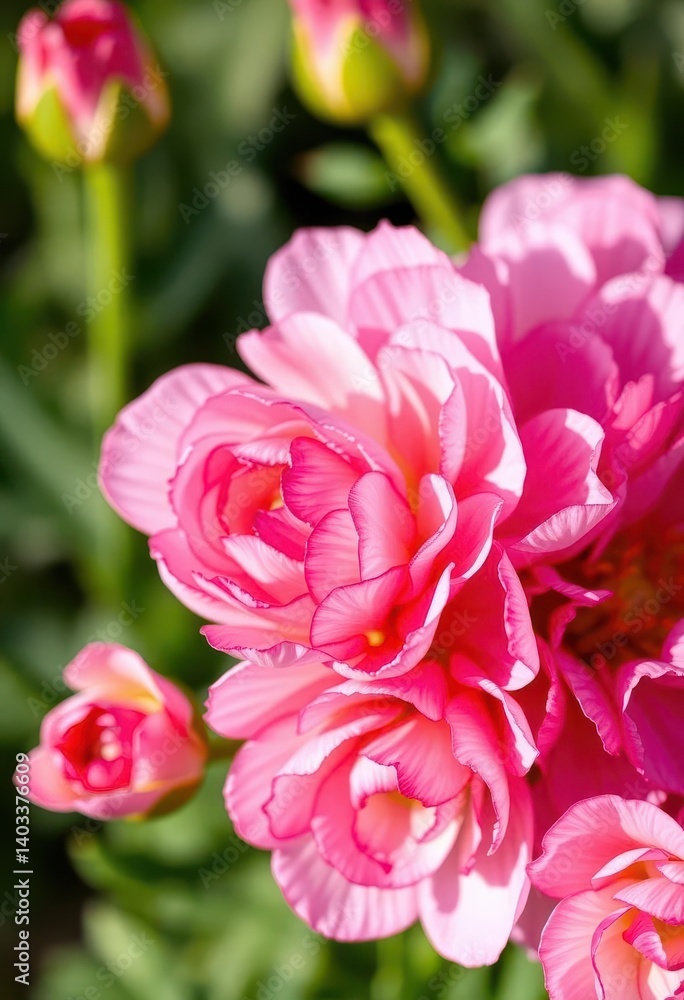Delicate pink and white ranunculus blossoms, close-up view, blossom, romance Delicate pink and white ranunculus blossoms, close-up view, blossom, romance