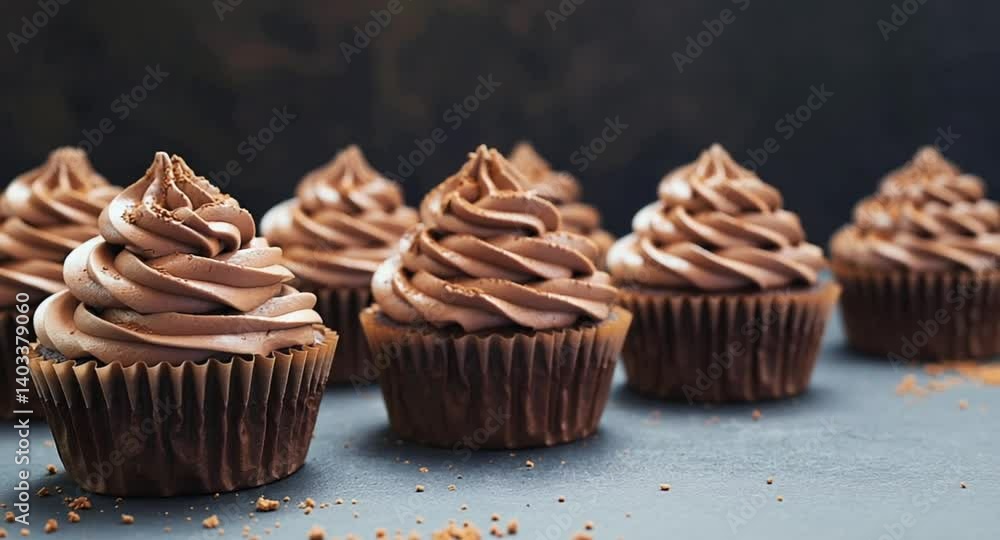 Arrangement of Chocolate Cupcakes with Cream Frosting Food Still Life Arrangement of Chocolate Cupcakes with Cream Frosting Food Still Life