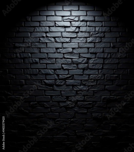 Obraz na płótnie Rough-textured black brick wall, dark shadows, weathered, texture w salonie