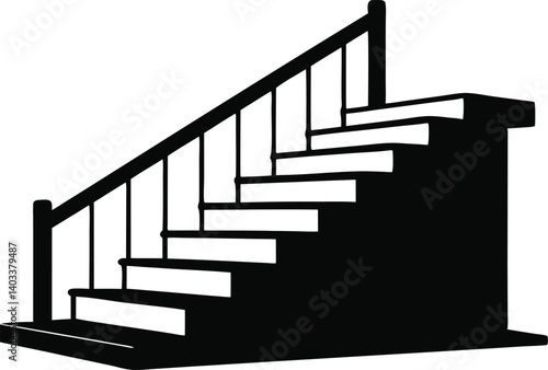 Modern staircase with railing silhouette black vector  