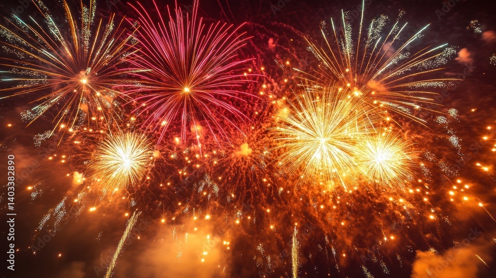 Naklejka premium Fireworks display in the night sky