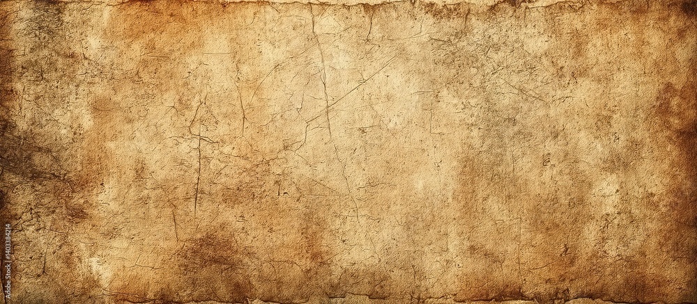 Fototapeta premium Yellow-brown wrinkled parchment paper with creases and worn edges, even studio lighting highlighting aged texture and vintage simplicity.