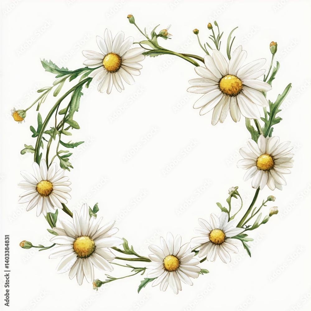 Obraz premium Delicate floral wreath. A circle of white daisies and greenery