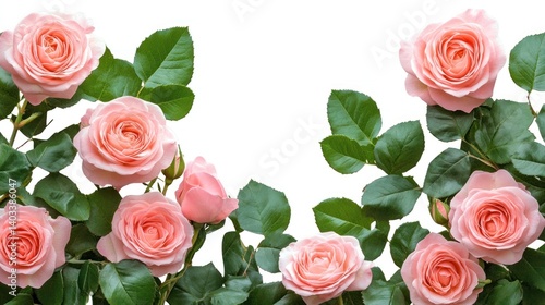 Pink Roses Border on White Background
