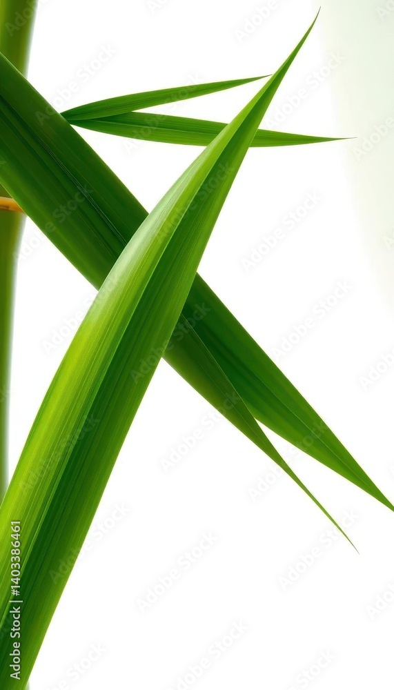 Obraz premium Vibrant green bamboo leaves, sharp detail, clean white backdrop, close-up, jungle, backdrop